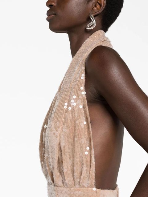 16Arlington sequin-embellished plunge dress - Neutrals