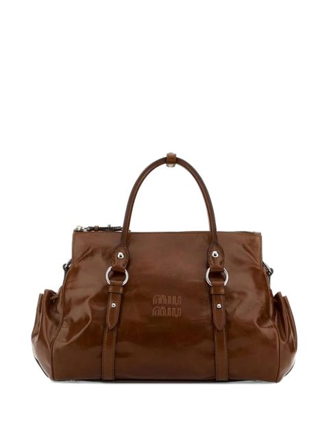 Miu Miu logo-embossed leather tote bag - Brown - zdjęcie produktu nr 1