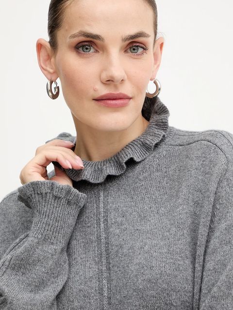 Twinset sweter z wełną damski kolor szary z półgolfem 252TT3350