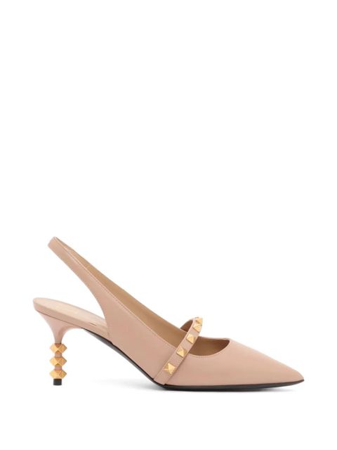 Valentino Garavani Rockstud slingback pumps with sculptural heel in calfskin 70mm - Neutrals - zdjęcie produktu nr 1