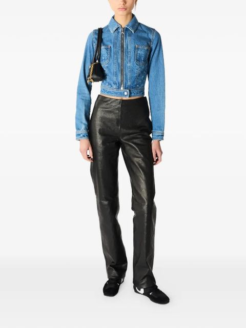 Marine Serre Moon-print cropped denim jacket - Blue - zdjęcie produktu nr 2