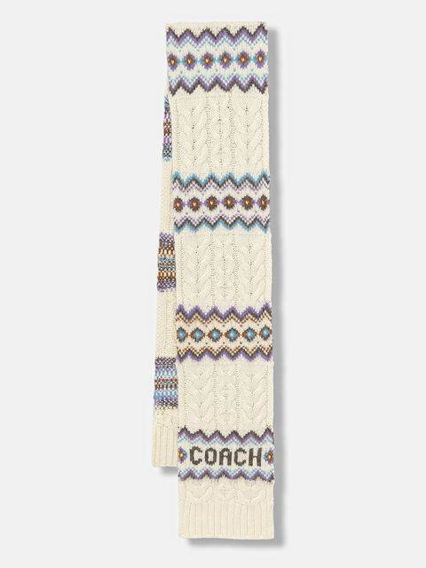 Coach szalik z dodatkiem wełny damski kolor beżowy wzorzysty 29COWC540661 - zdjęcie produktu nr 1