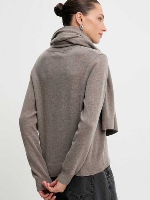 Answear.LAB sweter z wełny merino z szalem damski kolor brązowy lekki - zdjęcie produktu nr 2