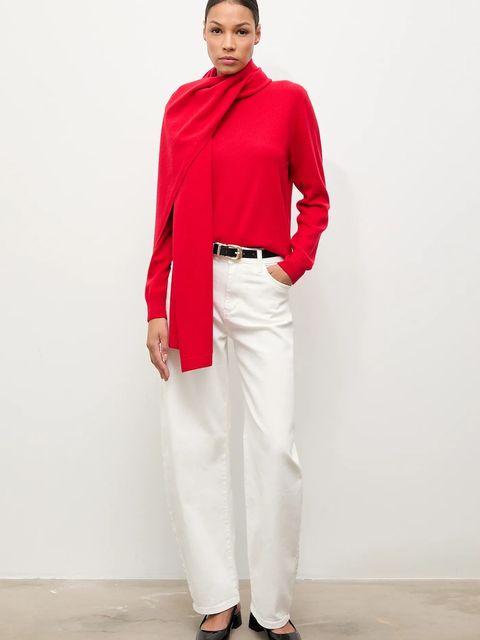 Answear.LAB sweter z wełny merino z szalem damski kolor czerwony lekki - zdjęcie produktu nr 1