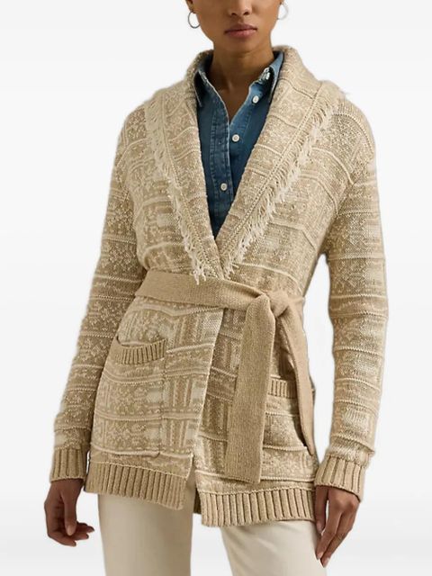 Lauren Ralph Lauren fringed-detail geometric-motif cardigan - Neutrals