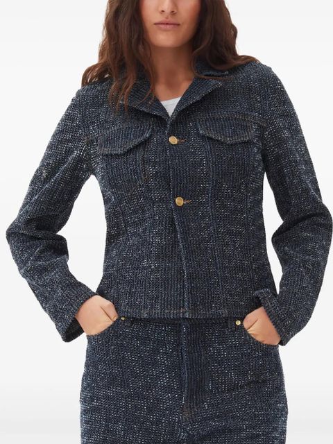 GANNI fluffy denim fitted blazer - Blue