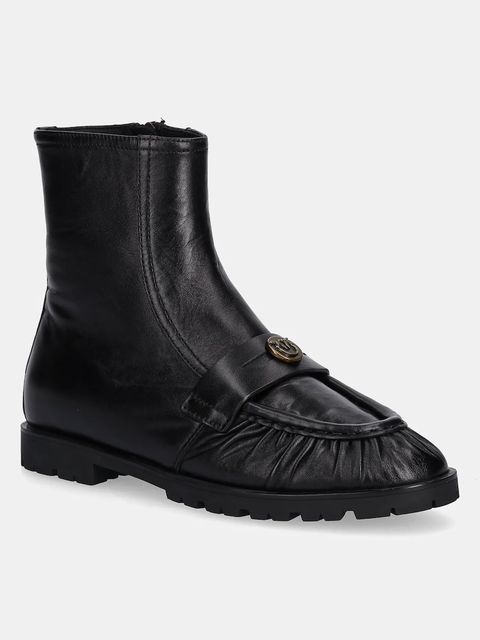 Pinko botki skórzane Nora 03 damskie kolor czarny na płaskim obcasie SD0437P003Z99 - zdjęcie produktu nr 1