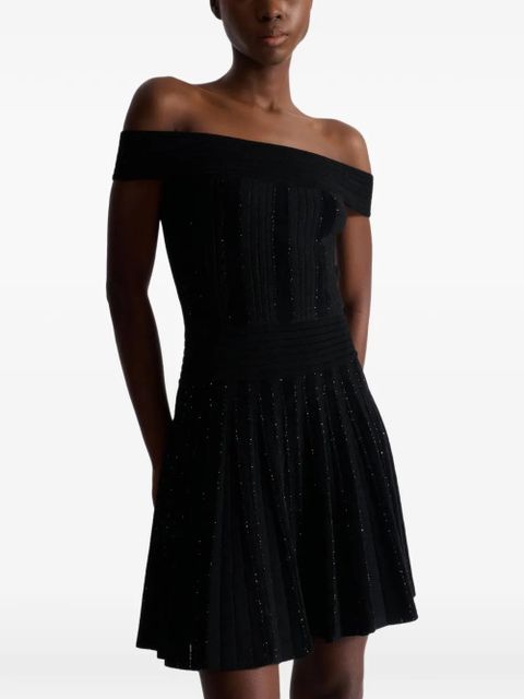 Balmain off-shoulder glittered dress - Black