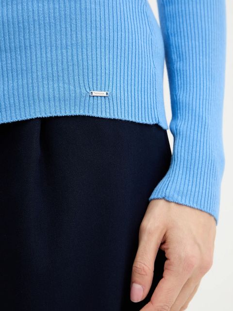 Morgan sweter MENTOS.M damski kolor niebieski z golfem MENTOS.M