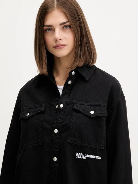 Karl Lagerfeld Jeans koszula jeansowa damska kolor czarny relaxed z kołnierzykiem klasycznym A4W11033