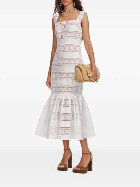 Self-Portrait lace-insert ruffled dress - White