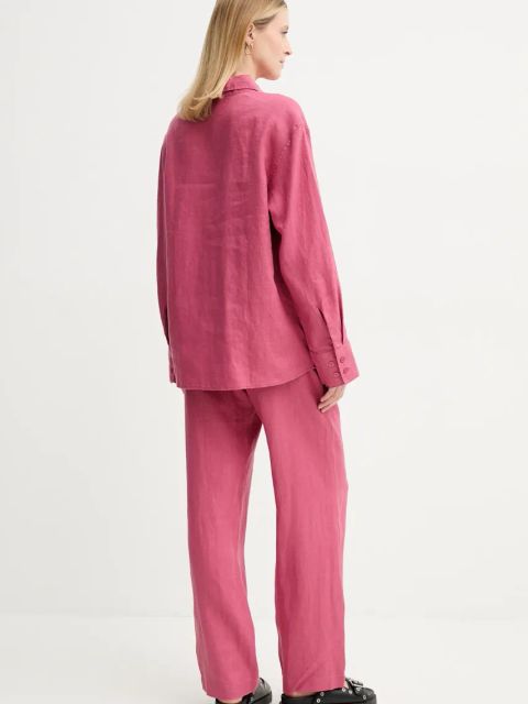 Samsoe Samsoe koszula lniana SANOT kolor różowy relaxed z kołnierzykiem klasycznym F25100015