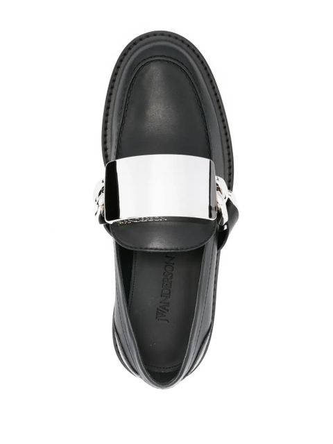 JW Anderson logo-engraved leather loafers - Black