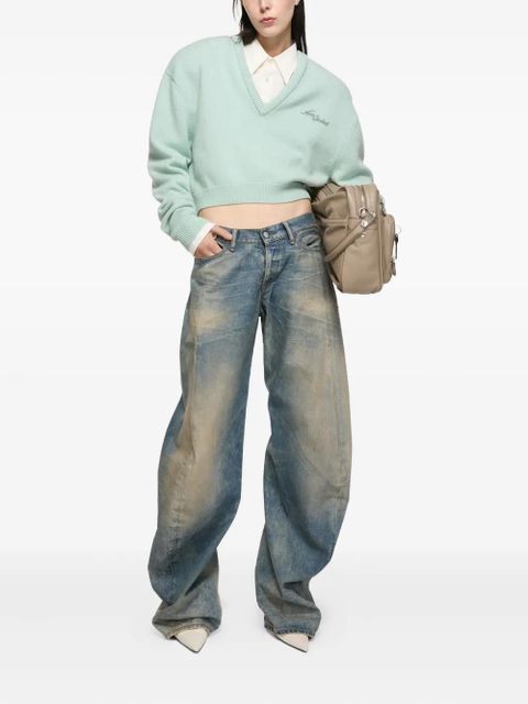 Acne Studios v-neck embroidery-logo sweatshirt - Green