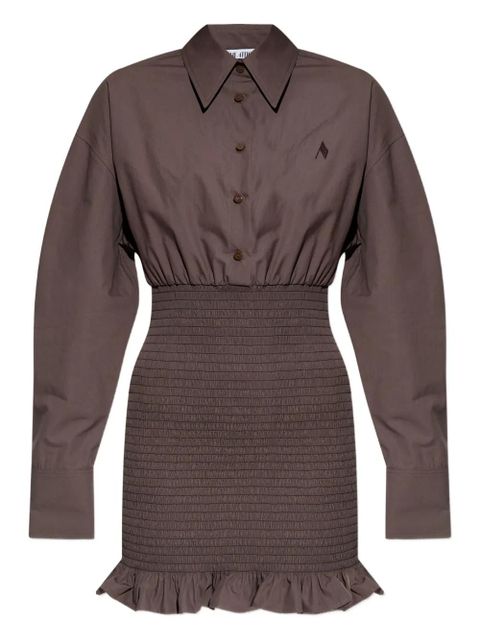 The Attico smocked ruffled mini dress - Brown - zdjęcie produktu nr 1