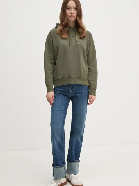 Pepe Jeans bluza FELICITY HOODIE damska kolor zielony z kapturem gładka PL581462