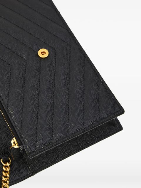 Saint Laurent Cassandre chevron quilted chain clutch - Black
