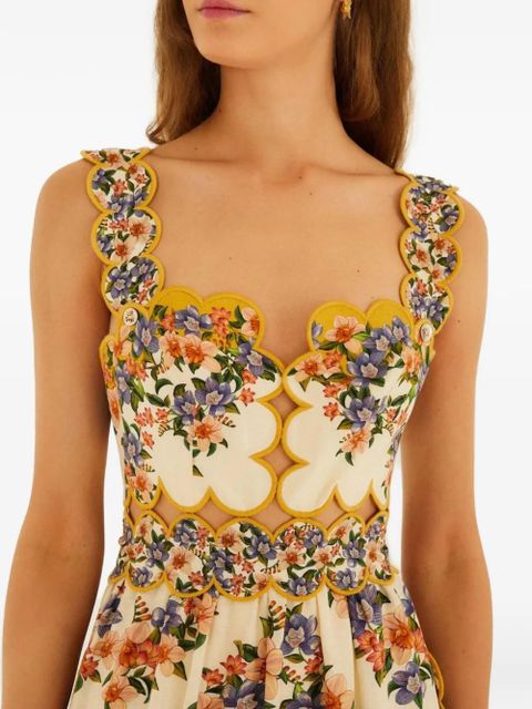 FARM Rio Hilo floral-print scalloped dress - Neutrals