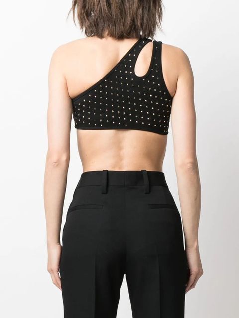 Balmain asymmetric one-shoulder polka-dot crop top - Black