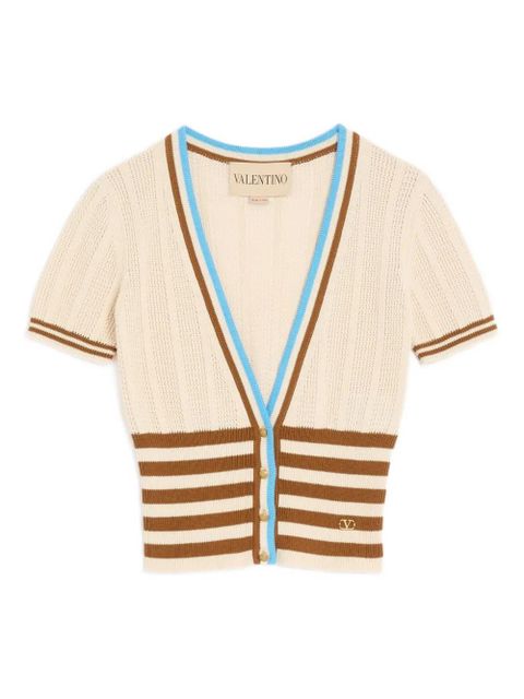 Valentino Garavani striped logo-plaque cardigan - Neutrals - zdjęcie produktu nr 1