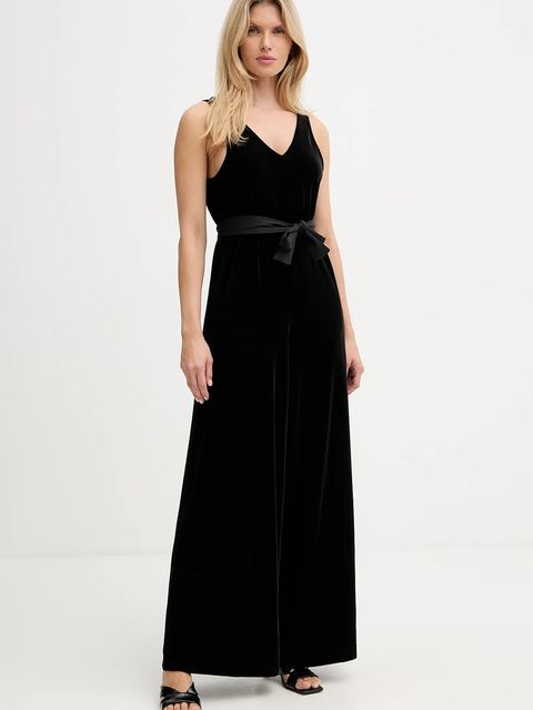 Armani Exchange kombinezon welurowy kolor czarny z dekoltem w szpic XW000976 AF16147