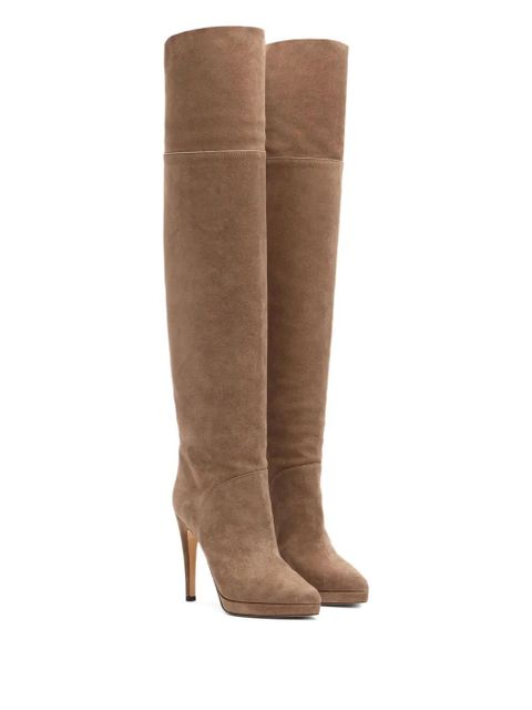 Casadei 100MM suede over-the-knee stiletto boots - Brown