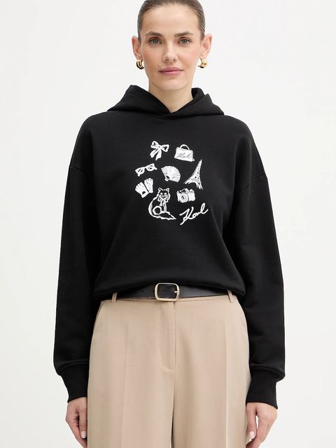 Karl Lagerfeld bluza bawełniana damska kolor czarny z kapturem wzorzysta B1W20019 - zdjęcie produktu nr 1