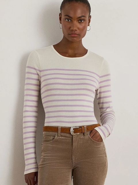 Lauren Ralph Lauren bluzka bawełniana damska kolor beżowy wzorzysta 200980046 - zdjęcie produktu nr 1