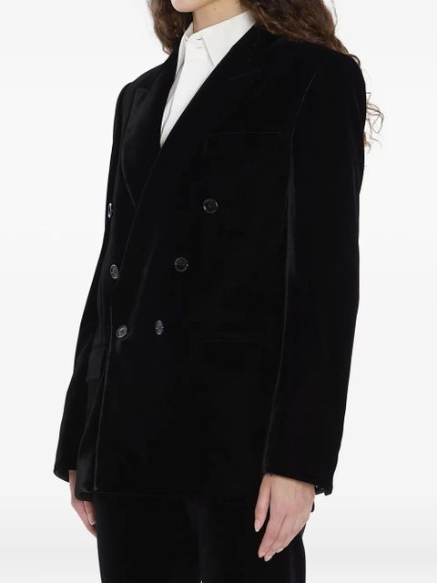 Saint Laurent Cassandre double-breasted velvet jacket - 1000|Black - zdjęcie produktu nr 2