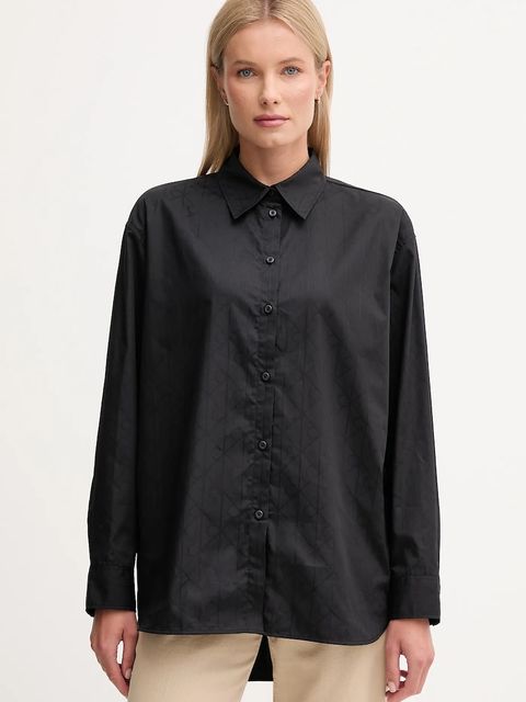 Calvin Klein Jeans koszula bawełniana damska kolor czarny relaxed z kołnierzykiem klasycznym LV044D167G - zdjęcie produktu nr 1