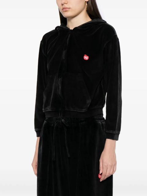 Alexander Wang logo-appliqué velour zip hoodie - Black