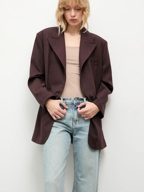 Answear.LAB marynarka kolor bordowy jednorzędowa gładka
