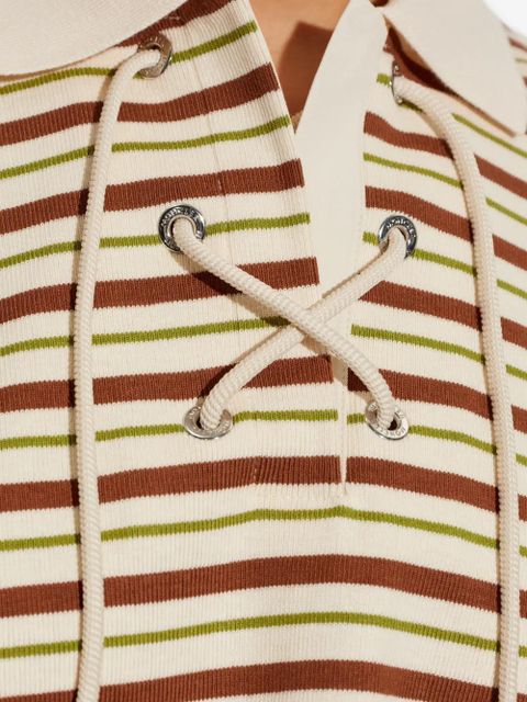 Moncler striped lace-up polo shirt - Neutrals