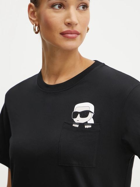 Karl Lagerfeld t-shirt bawełniany IKON damski kolor czarny A1W17100
