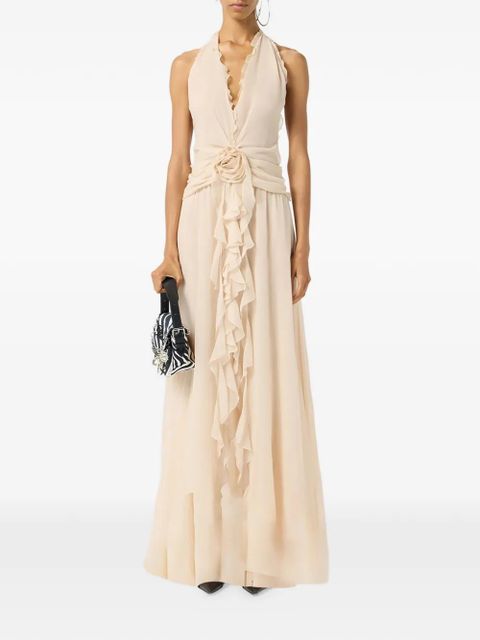 Blumarine ruffled flower long dress - Neutrals