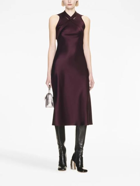 Off-White crossover-strap satin midi dress - Red