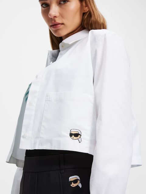 Karl Lagerfeld koszula bawełniana IKON damska kolor biały regular z kołnierzykiem klasycznym A3W11030