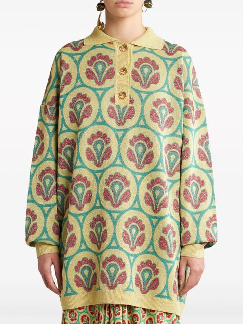 ETRO floral-jacquard polo jumper - Yellow