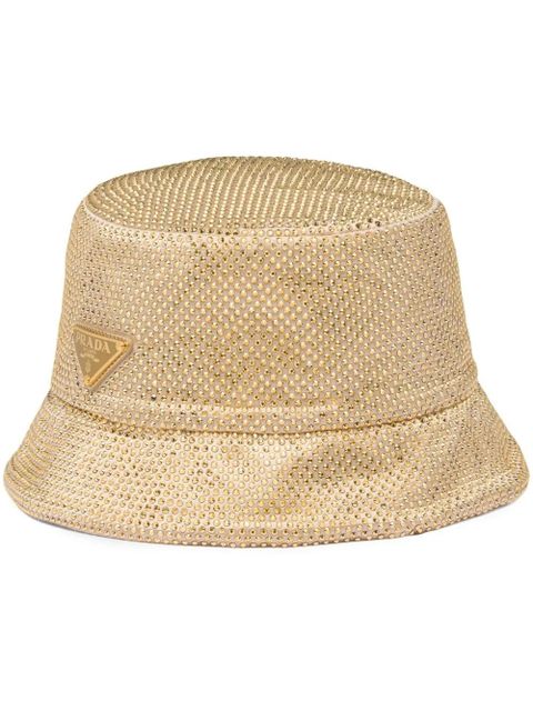 Prada crystal-embellished satin bucket hat - Gold - zdjęcie produktu nr 1
