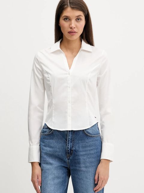 Tommy Jeans koszula damska kolor beżowy slim z kołnierzykiem klasycznym DW0DW22604 - zdjęcie produktu nr 1