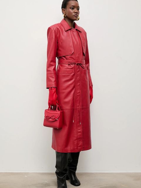 Bonded by Answear.LAB & LOBOS płaszcz skórzany kolor czerwony