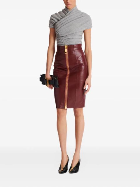 Balmain lambskin-leather zip-front mini skirt - Red - zdjęcie produktu nr 2