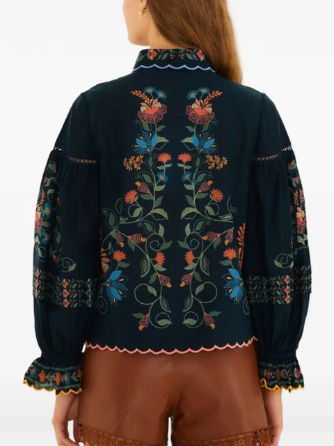 FARM Rio embroidered scalloped-edge shirt - Blue