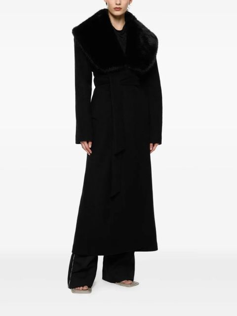 Paris Georgia Gabby fur-collar belted coat - Black