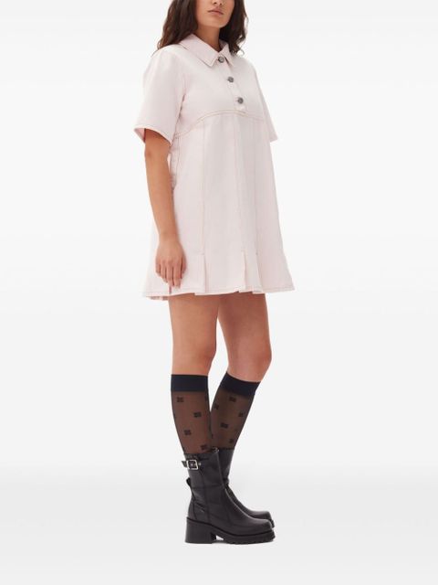 GANNI pleat-hem denim mini dress - Pink