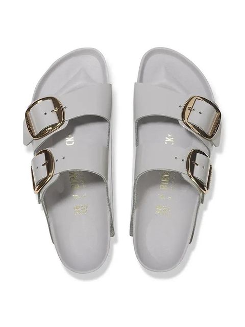 Birkenstock klapki skórzane Arizona Big Buckle damskie kolor szary 1029391