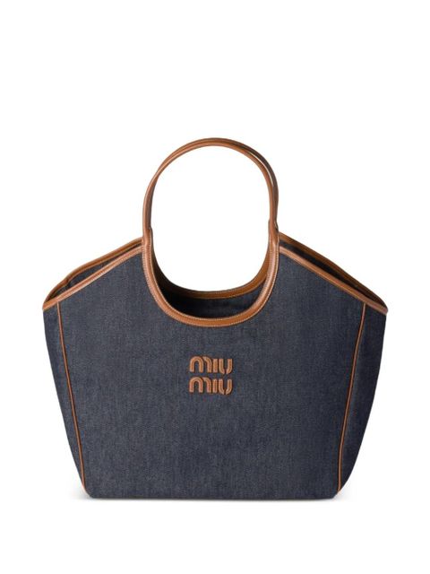 Miu Miu Ivy leather-trimmed denim shoulder bag - Blue