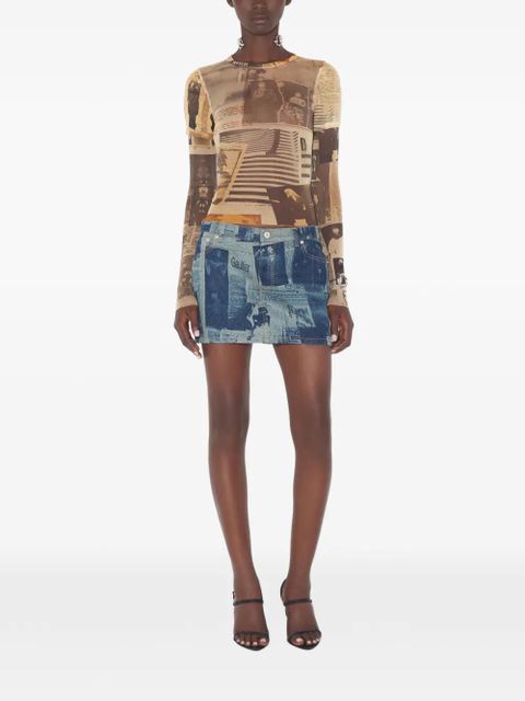 Jean Paul Gaultier double-sleeves journal-print top - Neutrals