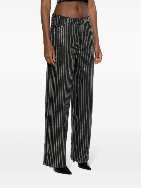 ROTATE BIRGER CHRISTENSEN sequinned striped wide-leg jeans - Black