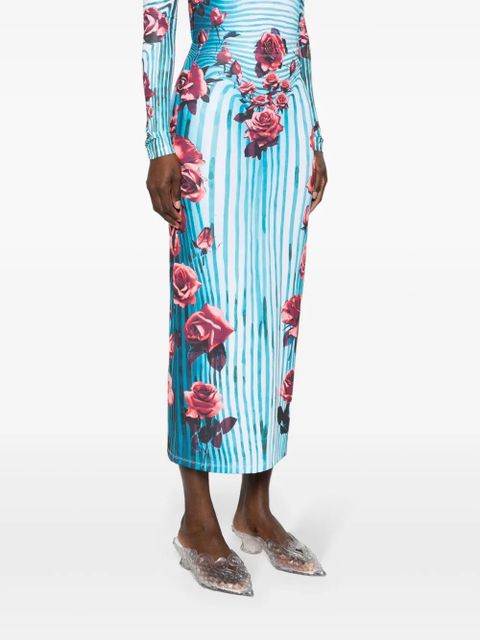 Jean Paul Gaultier Morphing floral-print pencil skirt - Blue